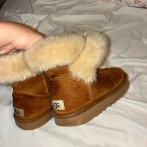 UGG Brown Suede Boots with Fur Trim